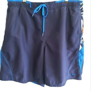 Nike Men's Blue and Floral Swim Trunk Shorts